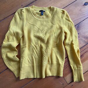 Aqua Cashmere Canary Yellow Crew Neck Sweater, Cable Pattern